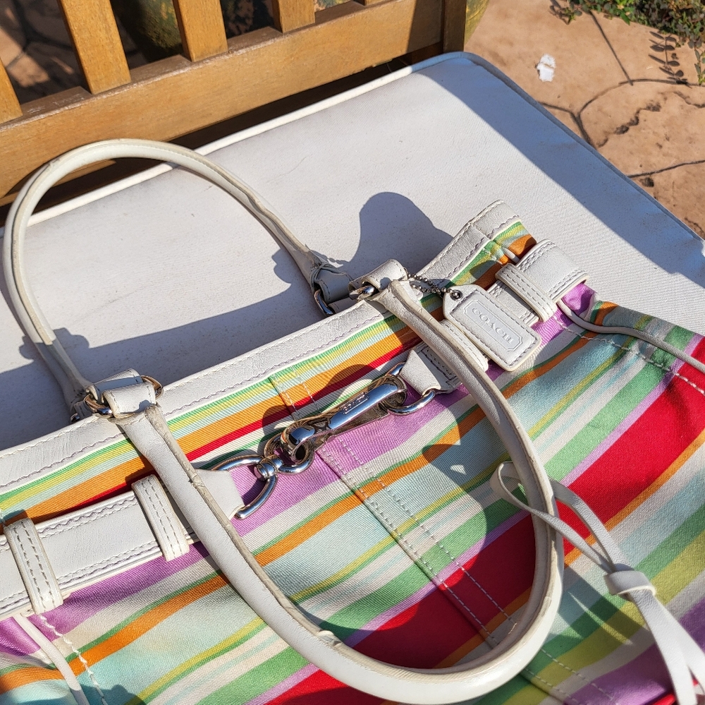 Y2K Coach F10704 Hamptons Stripe Satchel Bag - Picture 5 of 9